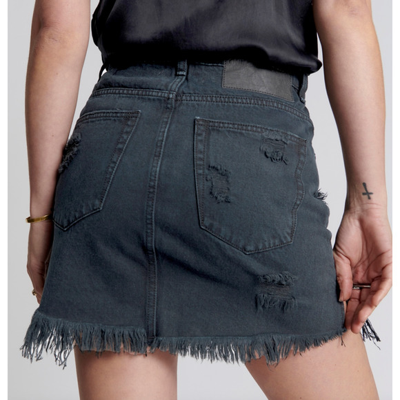 One Teaspoon FOX BLACK 2020 MINI HIGH WAIST DENIM SKIRT NWOT - Picture 4 of 9